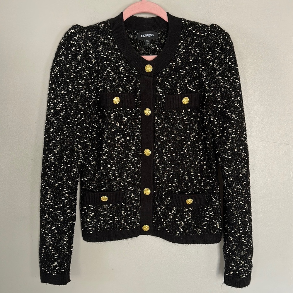Express Black Metallic Button Cardigan Sweater - XS